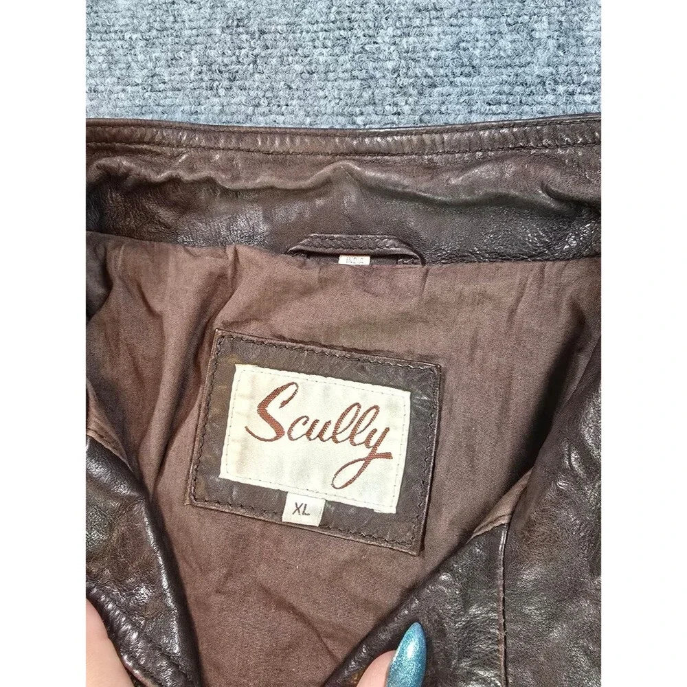 Scully Womens XL Brown Leather Jacket Distressed Western Moto Biker Coat